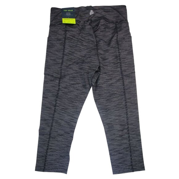 Tek Gear Capri Workout Pants Mid Rise L Black White Stripes 4-Way Stretch New - Picture 2 of 6